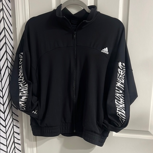 adidas Tops - Adidas Aeroready Black Jacket with Zebra Print Sleeves